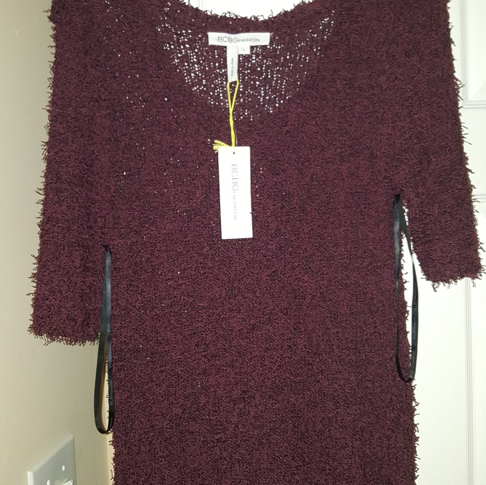 Bcbg fuzzy short sleeve sweater